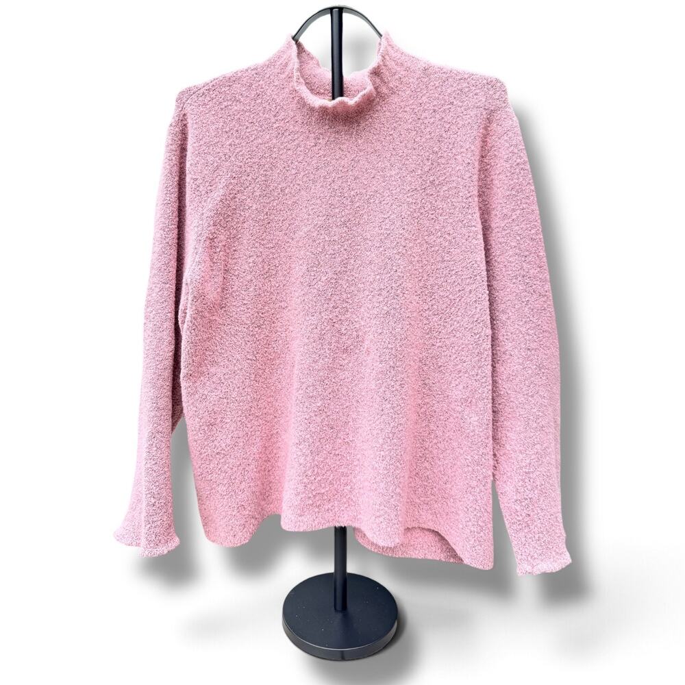 Sigrid Olsen 2X Pink Bouclé Mock Neck Sweater Textured Knit Plus Size